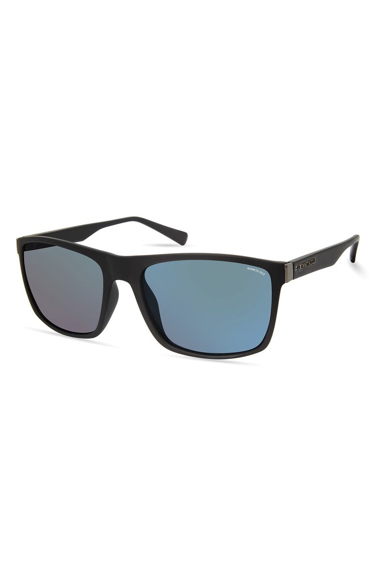 Kenneth Cole 57mm Square Sunglasses, Main, color, Matte Black / Blue