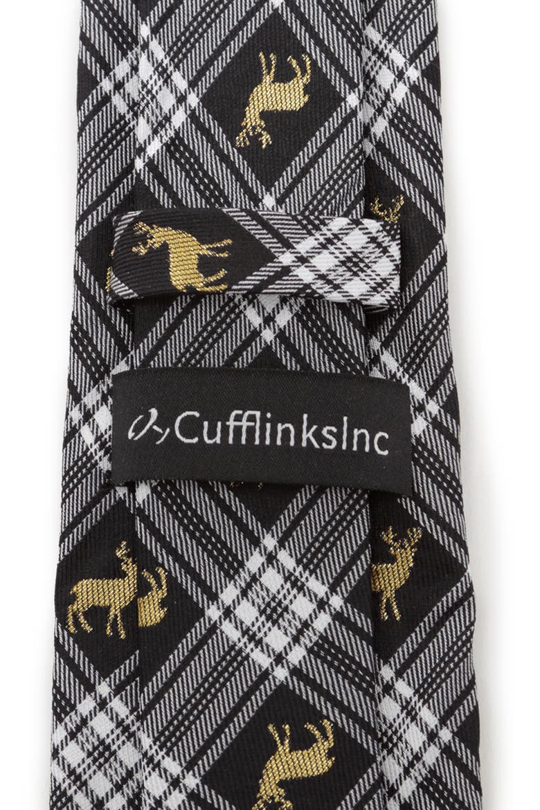 Stag Black Plaid Silk Tie, Alternate, color, BLACK