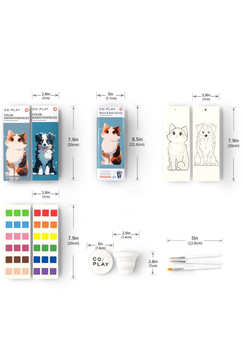 Watercolor Painting Art Kit Meow & Bark Tin Box, Kids 6+, Alternate, color, Multicolored