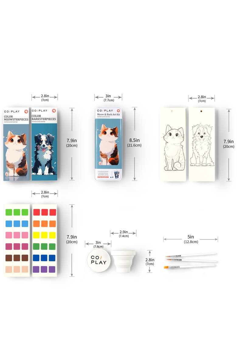 COIPLAY Watercolor Painting Art Kit Meow & Bark Tin Box, Kids 6+, Alternate, color, Multicolored