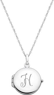 Tiny Blessings Sterling Silver Round Locket & Engraved Initial 14-16" Necklace