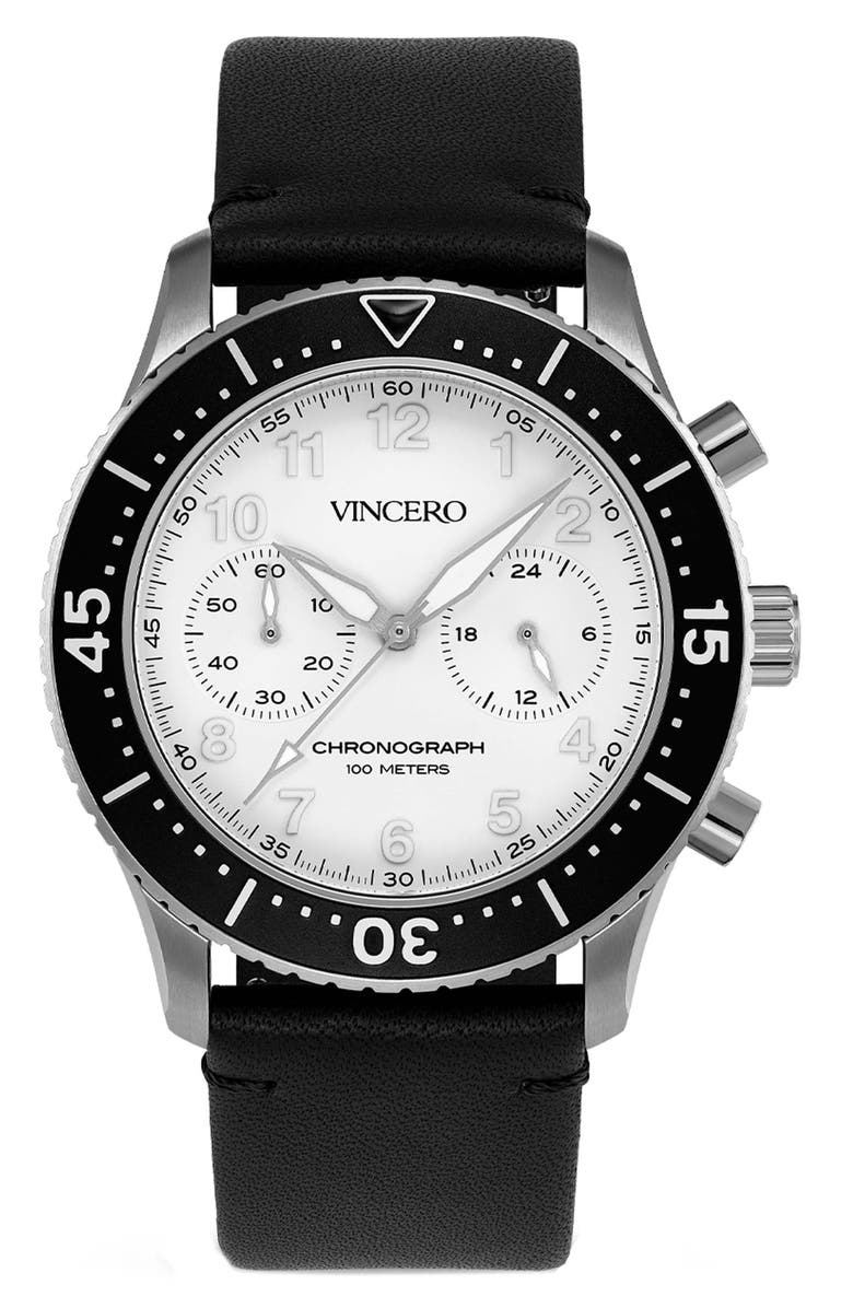Vincero Outrider Chronograph Leather Strap Watch, 41mm, Main, color, 