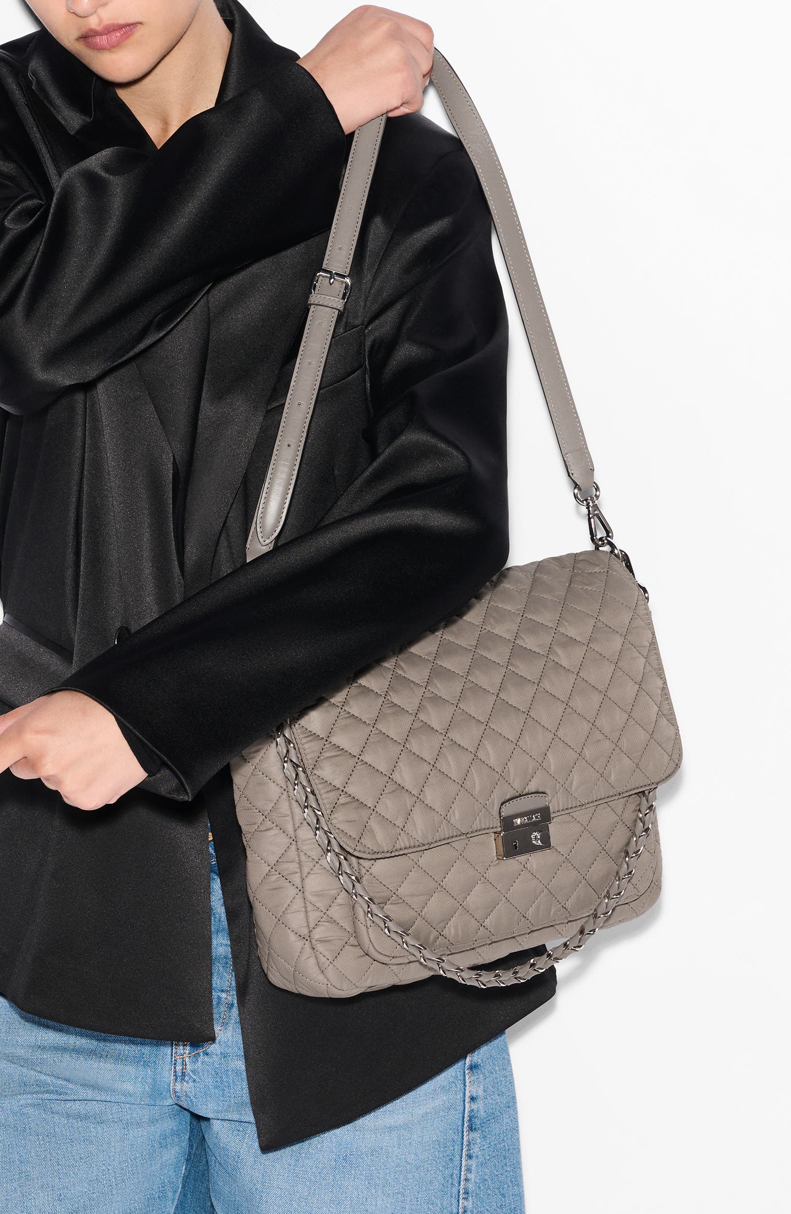 MZ Wallace Large Crosby Lock Quilted Nylon Crossbody Bag, Alternate, color, Morning Dove