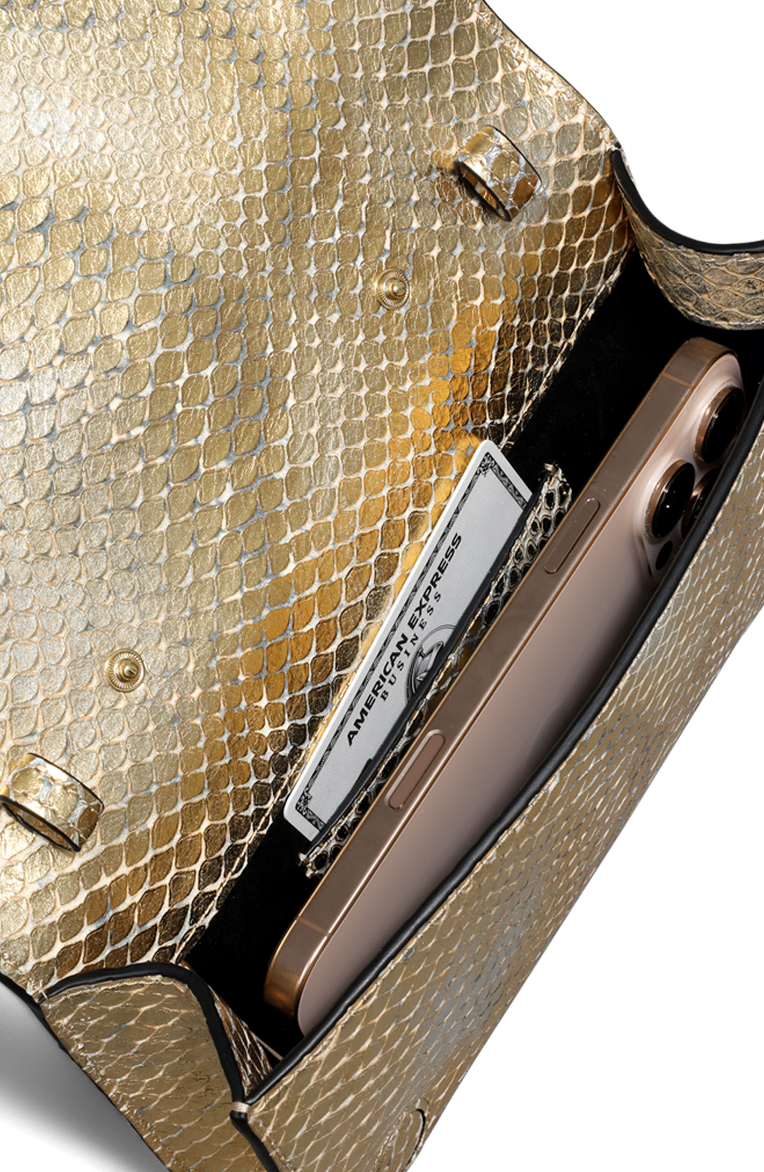 Serpent Side Handle Leather Clutch, Alternate, color, GOLD PYTHON