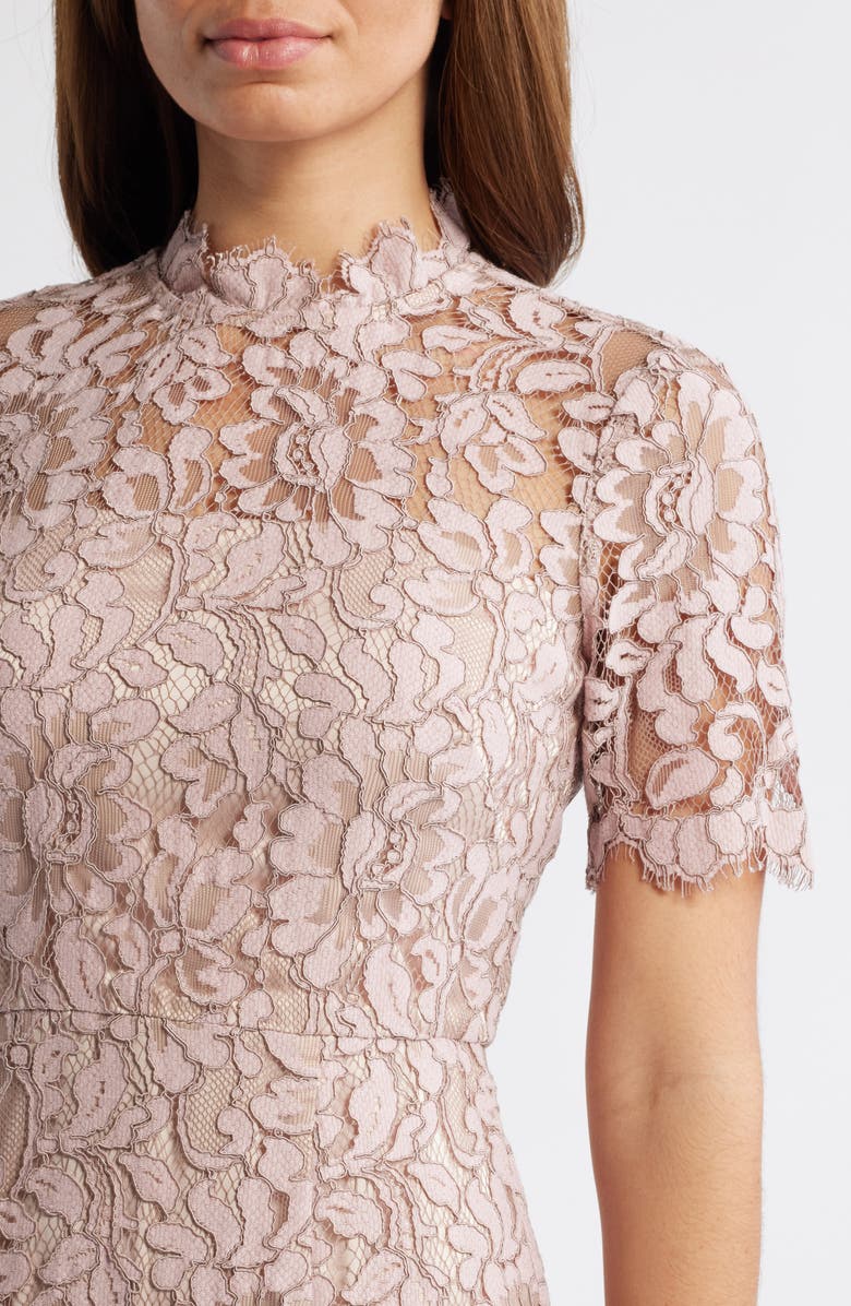 Eliza J Illusion Lace Midi Sheath Dress, Alternate, color, Blush