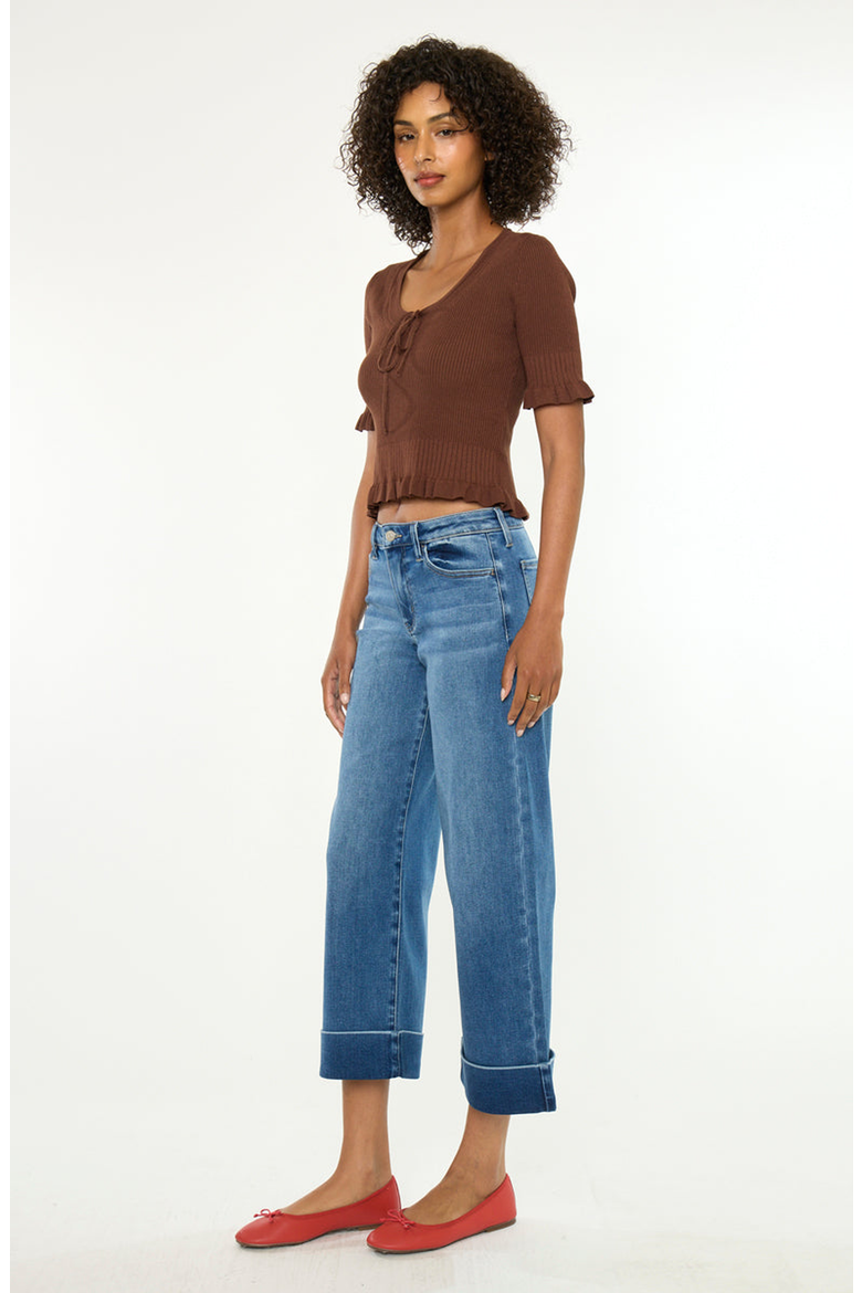 Fig Essentials Mid Rise Crop Wide Jeans, Alternate, color, Medium Wash