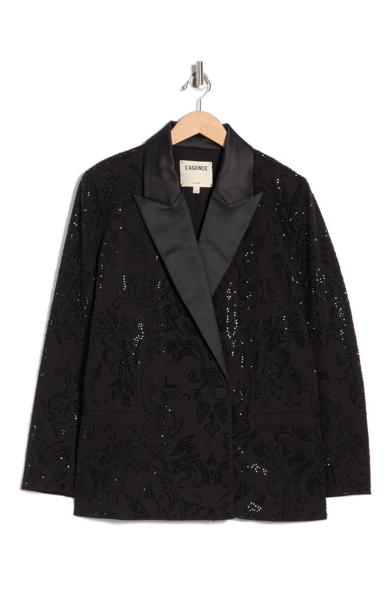 Jericho Crystal Embellished Double Breasted Blazer, Alternate, color, BLACK CRYSTAL