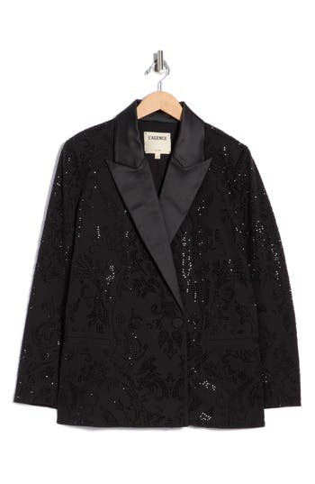 L'agence Jericho Crystal Embellished Double Breasted Blazer In Black