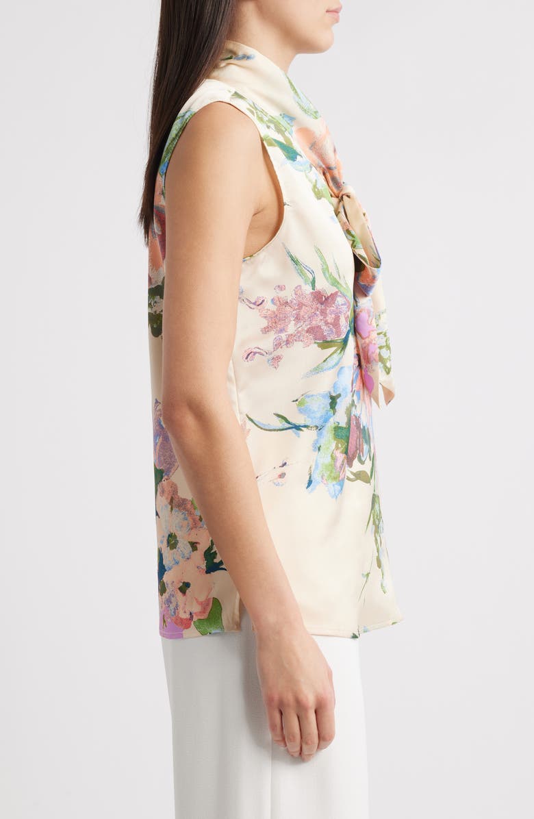 Tahari ASL Floral Bow Neck Sleeveless Charmeuse Top, Alternate, color, 