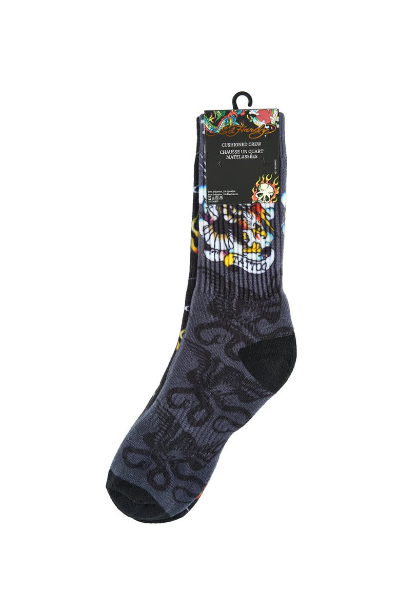 Ed Hardy Flaming Eagle 360 Print Full Cushion Crew Sock 2-Pack, Alternate, color, Black