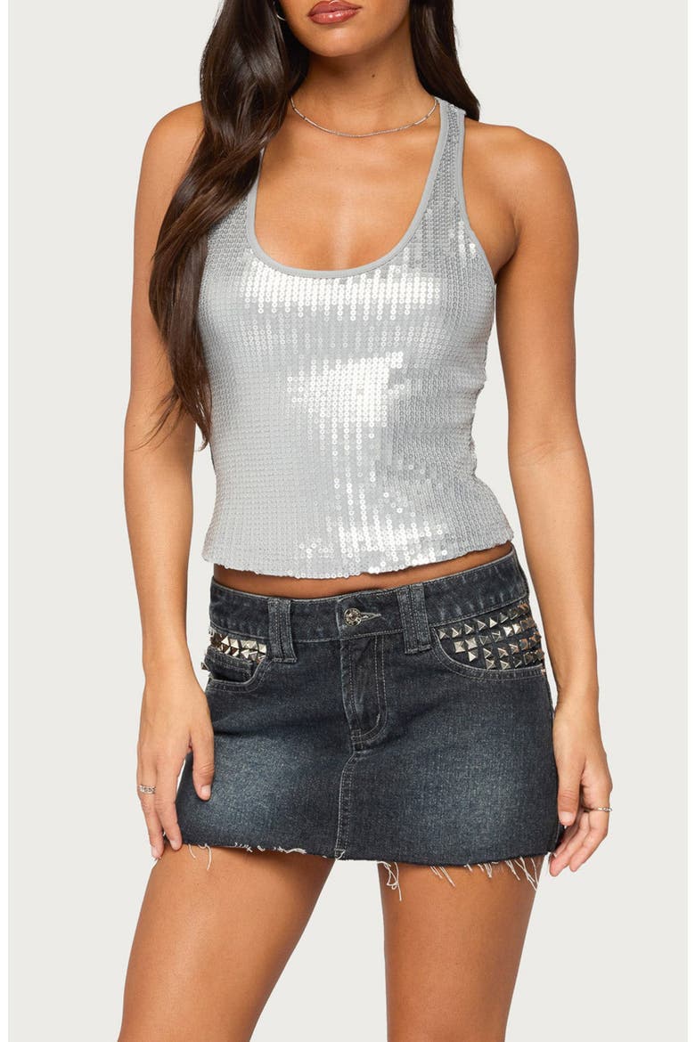Dyla Sequin Racerback Tank Top, Main, color, SILVER