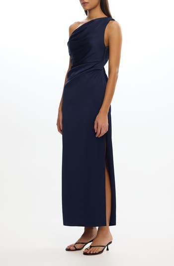 Alyssa Pleated One-Shoulder Satin Gown
