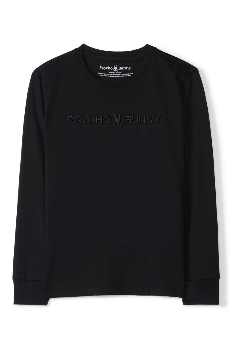 Kids' Lakewood Embroidered Long Sleeve Cotton T-Shirt, Main, color, BLACK