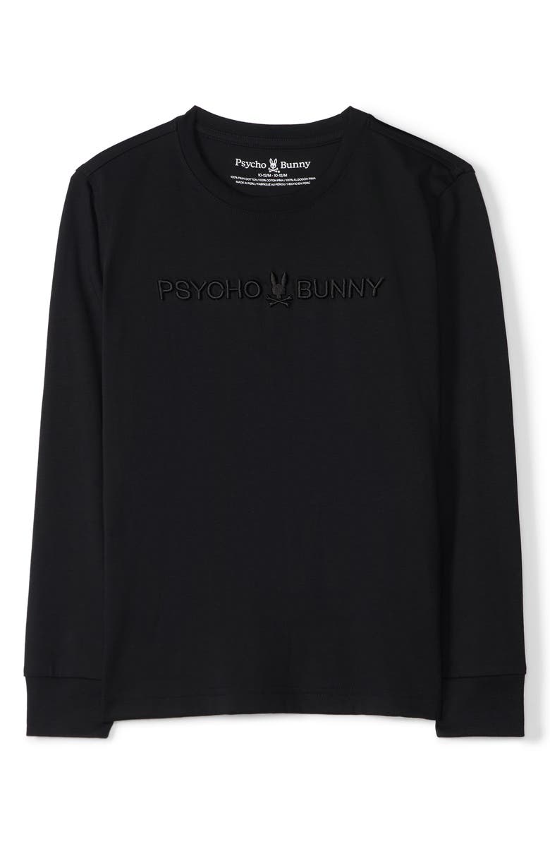 Psycho Bunny Kids' Lakewood Embroidered Long Sleeve Cotton T-Shirt, Main, color, Black
