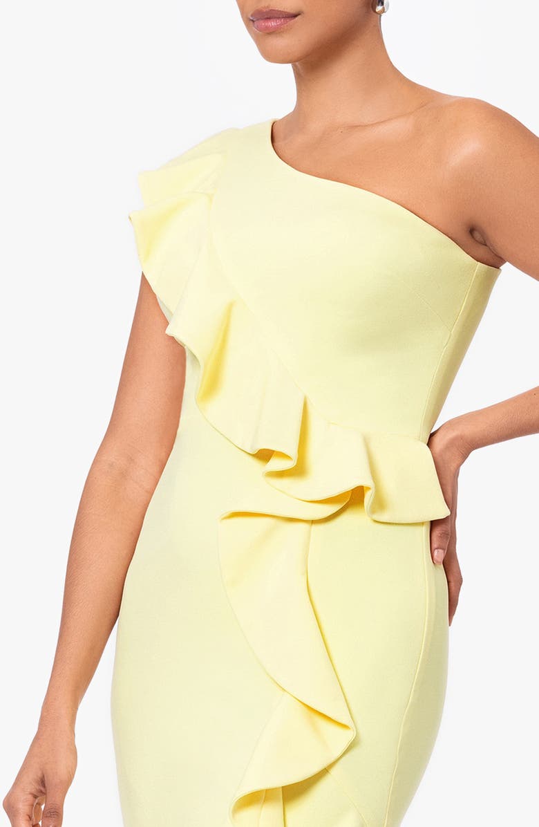 Betsy & Adam Ruffle One-Shoulder Cocktail Dress, Alternate, color, Lemon