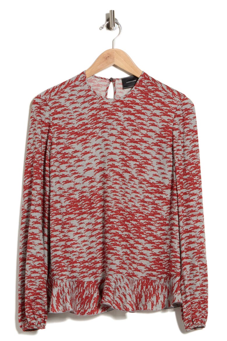 Logo Print Peplum Top, Main, color, RED