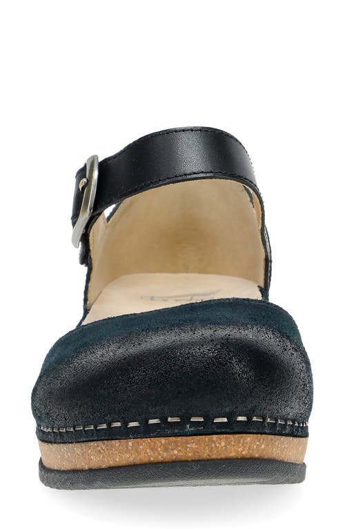 Dansko Mae Ankle Strap Platform Clog In Black Burnished Suede
