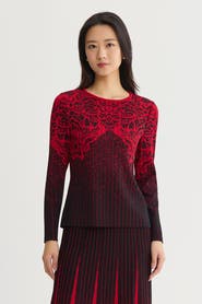 Ming Wang Jacquard Soft Faux Ribbed Knit Top