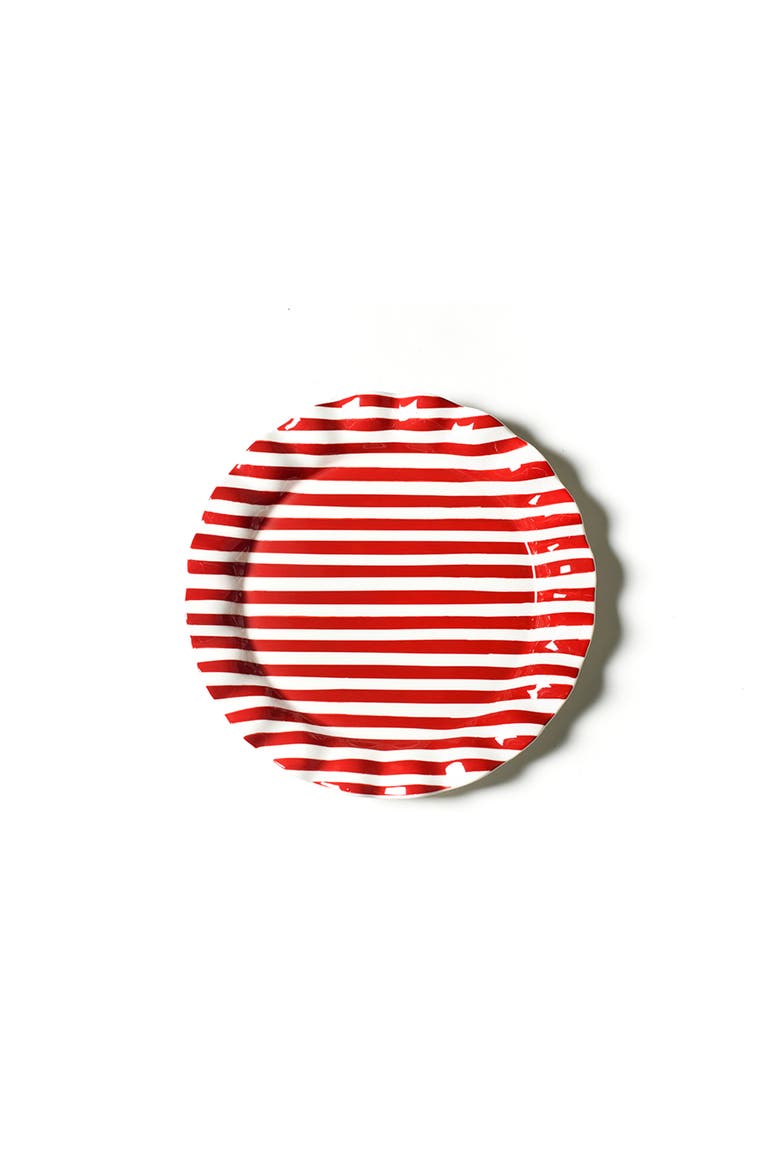 Red Stripe Ruffle Round Platter, Main, color, Red