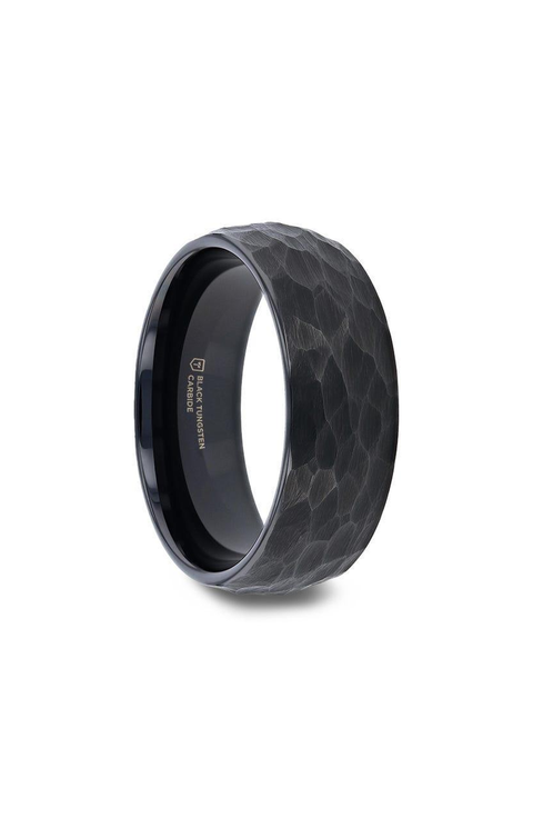 Renegade Domed Hammered Black Tungsten Carbide Brushed Wedding Band