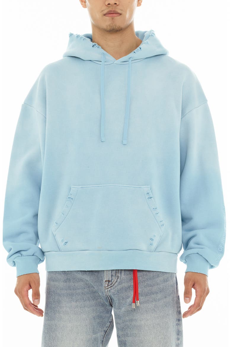 Core Distressed French Terry Pullover Hoodie, Main, color, BLUE GLOW