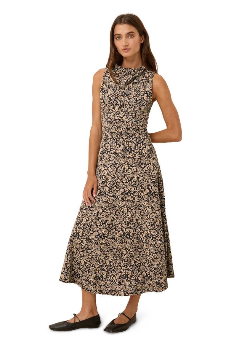 Organic Cotton Fit & Flare Cowl Neck Dress, Main, color, Paisley Blossoms Black