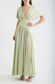Delfi Collective Plunge Neck Side Slit Gown