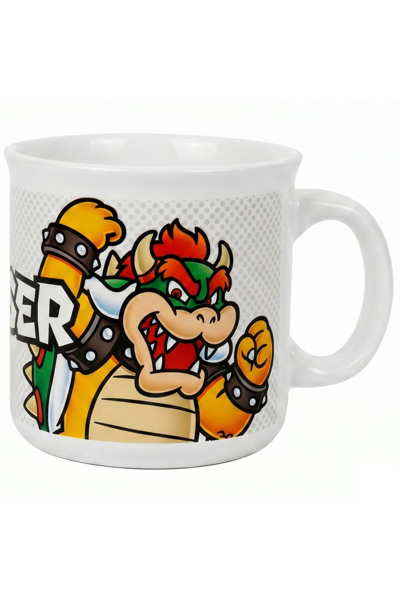 20 oz Super Mario Bowser Name Ceramic Camper Mug, Main, color, White