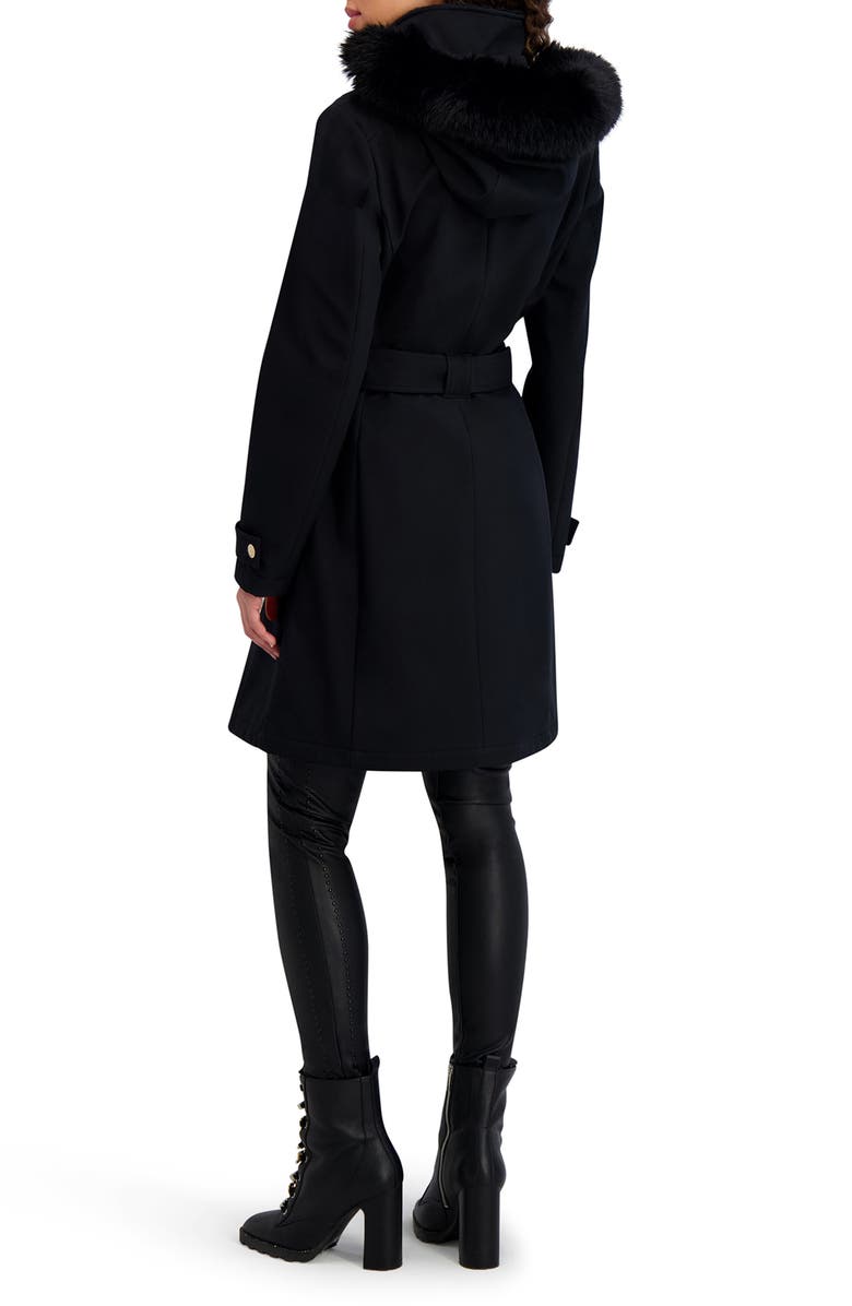 KARL LAGERFELD Water Resistant Soft Shell Coat with Removable Faux Fur Trim, Alternate, color, Black