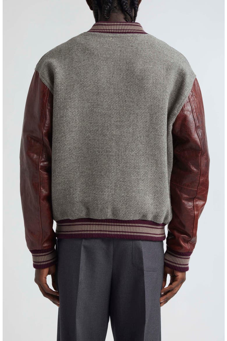 Journey Varsity Bomber Jacket, Alternate, color, MELANGE GREY/ VINEYARD WINE