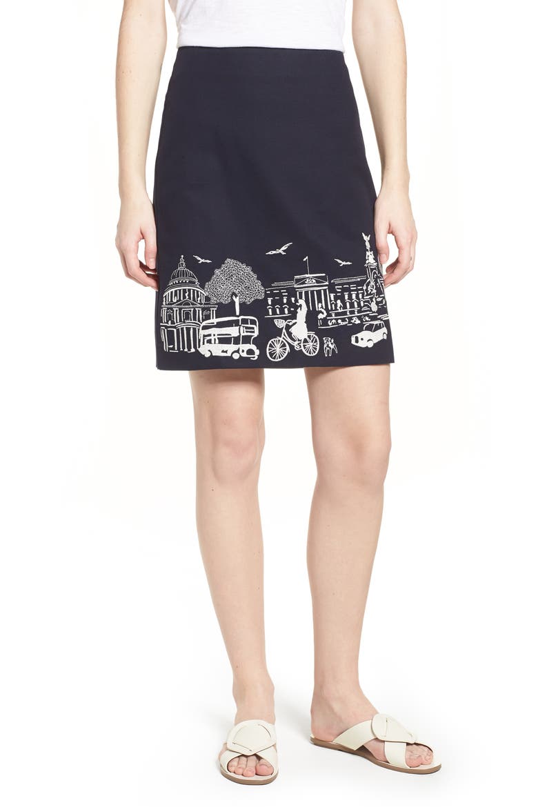 Tilda Embroidered Cotton Skirt, Main, color, NAVY