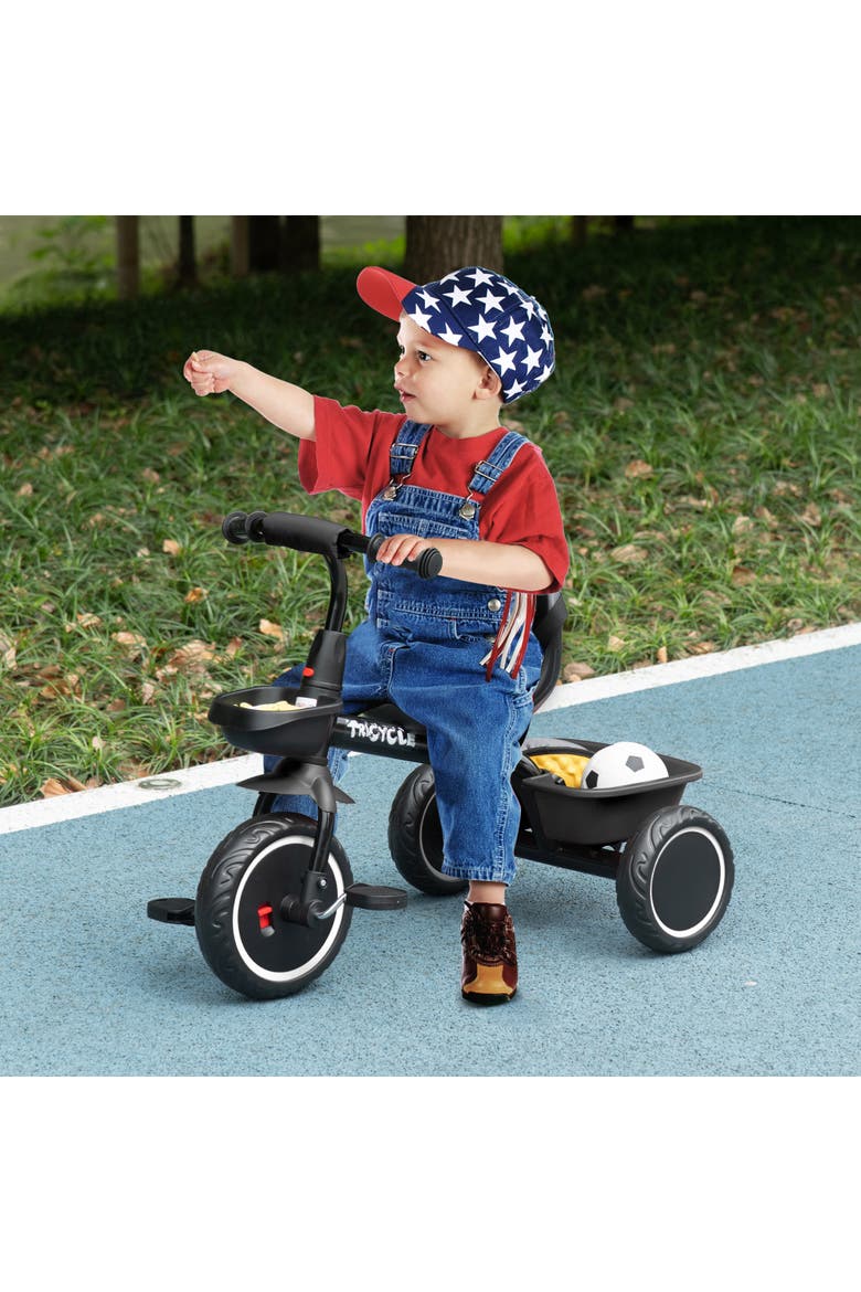 Toddler Tricycle with Adjustable Seat, Storage Baskets​, Alternate, color, Black