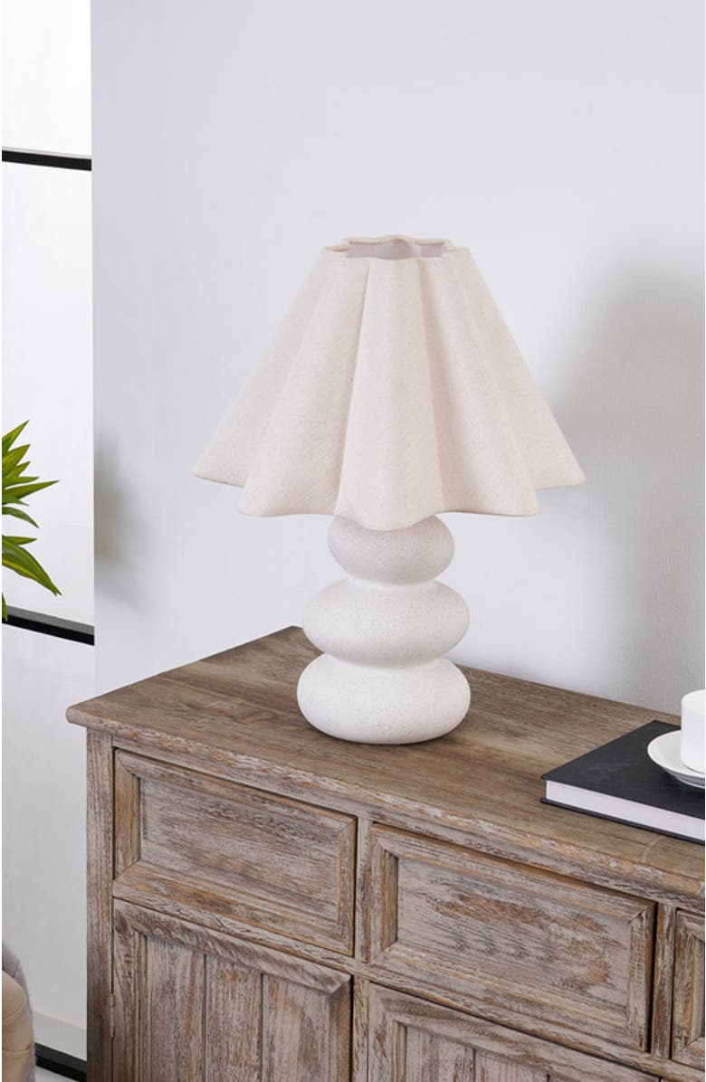Brightech Kelsey 17.5" Modern Organic Shape LED Table Lamp with Ceramic Base and Wavy Cotton Fabric Shade, Alternate, color, Cream