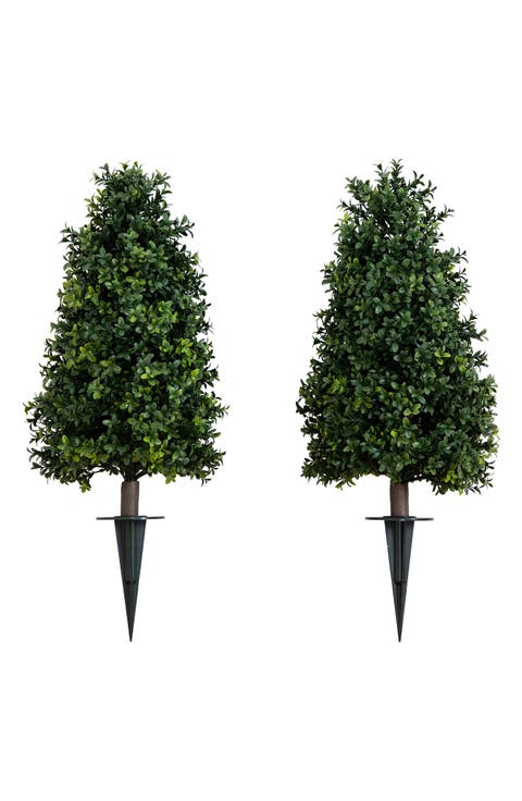 2.5-ft UV Resistant Artificial Boxwood Plant with Integrated Ground Stake (Indoor/Outdoor) - Set of 2