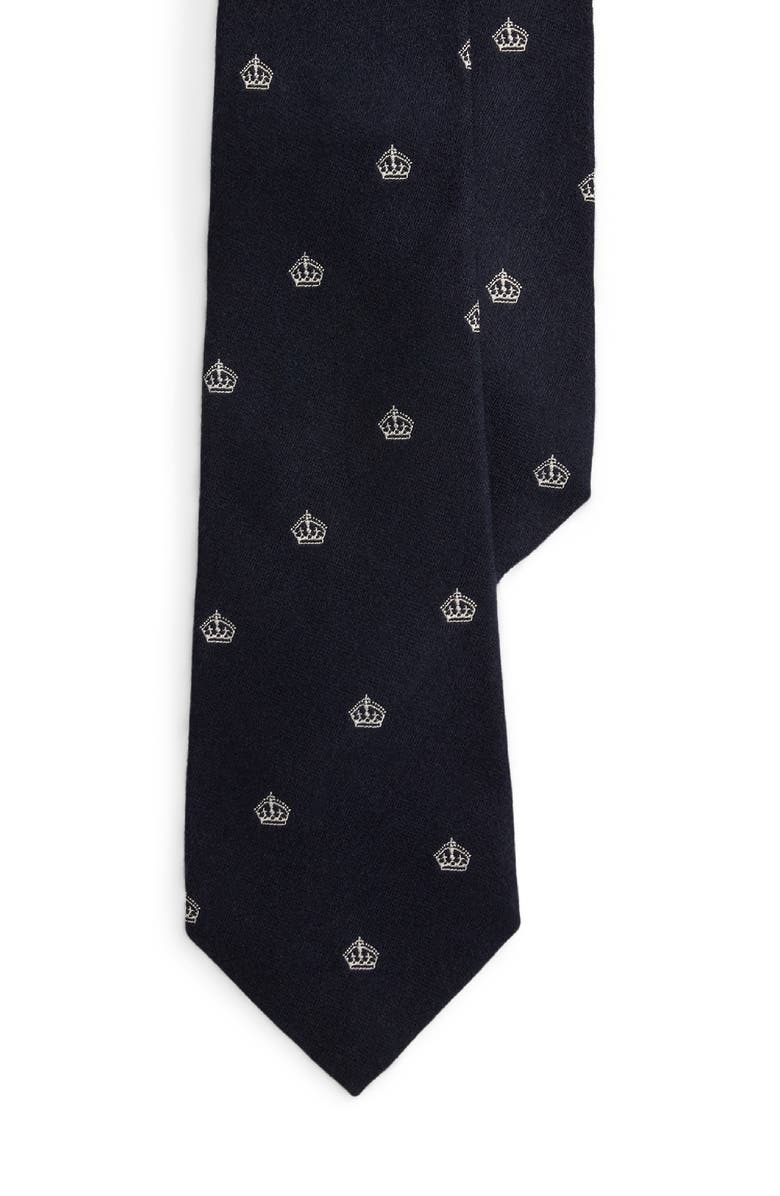 Ralph Lauren Purple Label Standard Crown Club Embroidered Silk & Cashmere Tie, Main, color, Navy