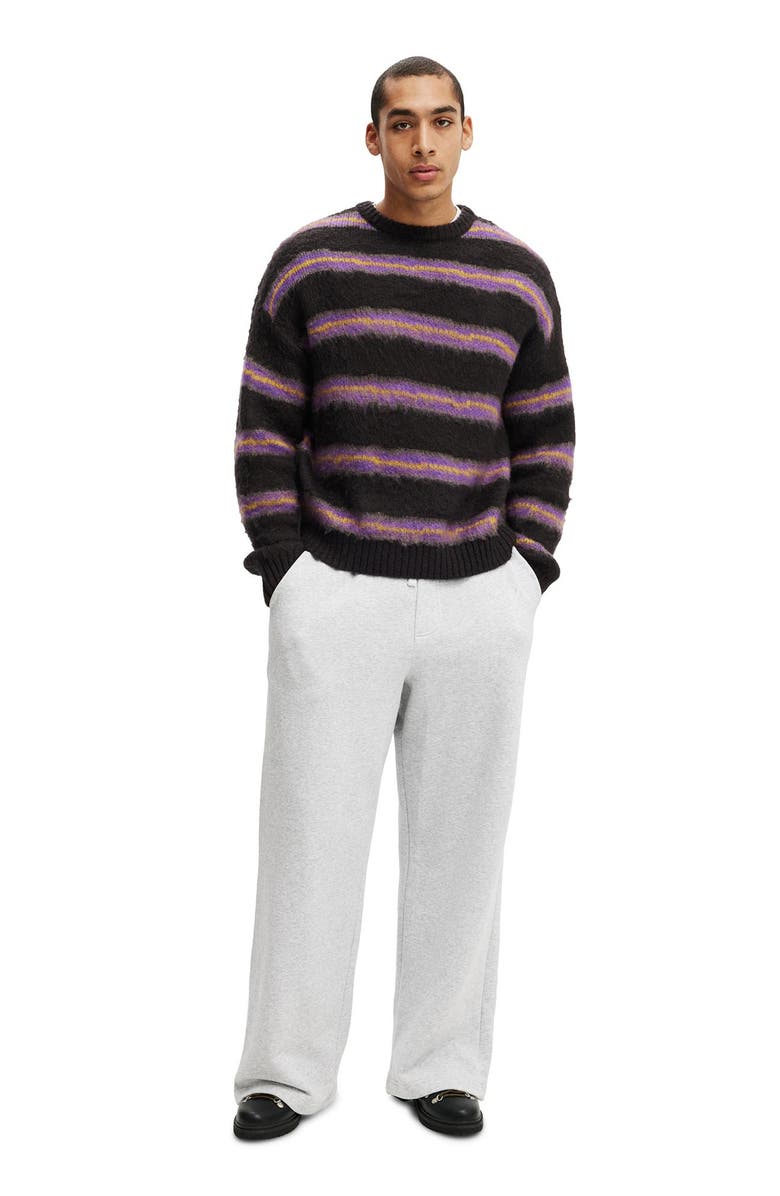 Cotton On Box Fit Fuzzy Crew Knit, Alternate, color, Black Stripe