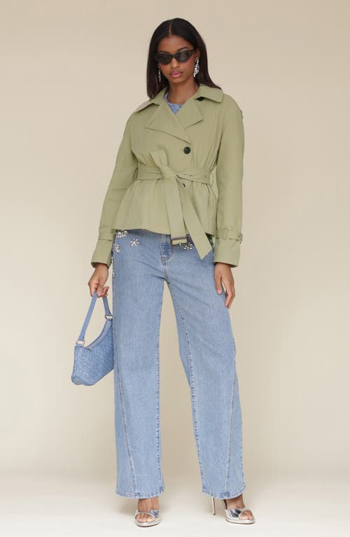 Avec Les Filles Cropped Belted Trench Coat In Soft Sage