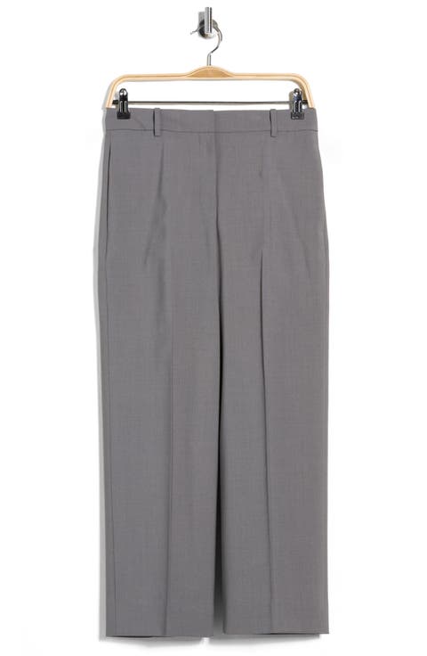 High Waist Wool Blend Crop Straight Leg Pants