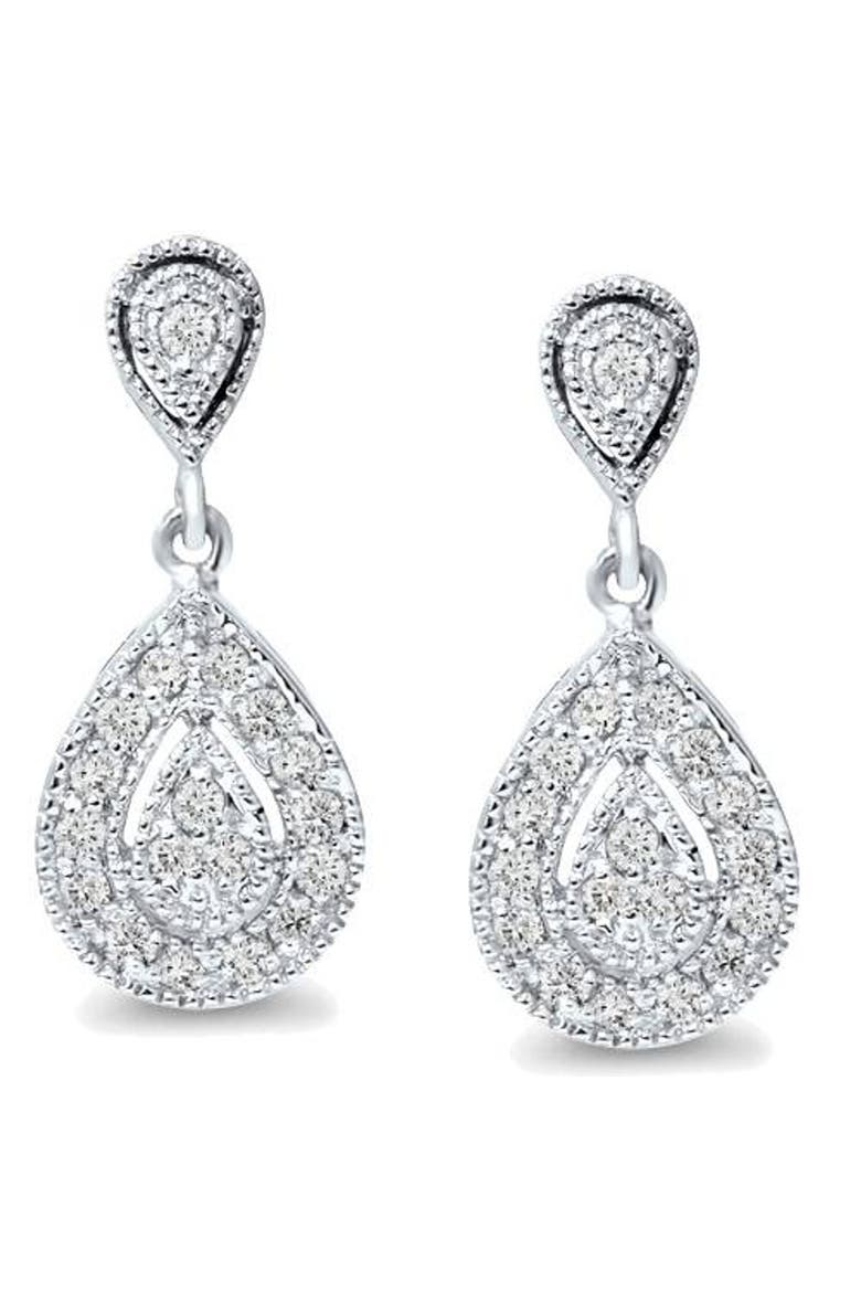 1/2Ct Diamond Pear Shape Dangle Earrings 5/8" Tall Screw Back, Main, color, White Silver