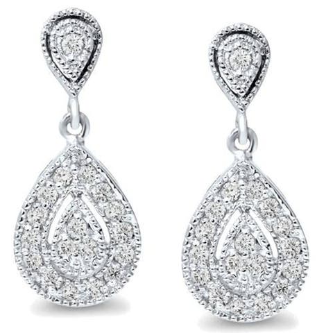 1/2Ct Diamond Pear Shape Dangle Earrings 5/8" Tall Screw Back