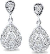 Bliss Diamond 1/2Ct Diamond Pear Shape Dangle Earrings 5/8" Tall Screw Back