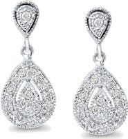 Bliss Diamond 1/2Ct Diamond Pear Shape Dangle Earrings 5/8" Tall Screw Back