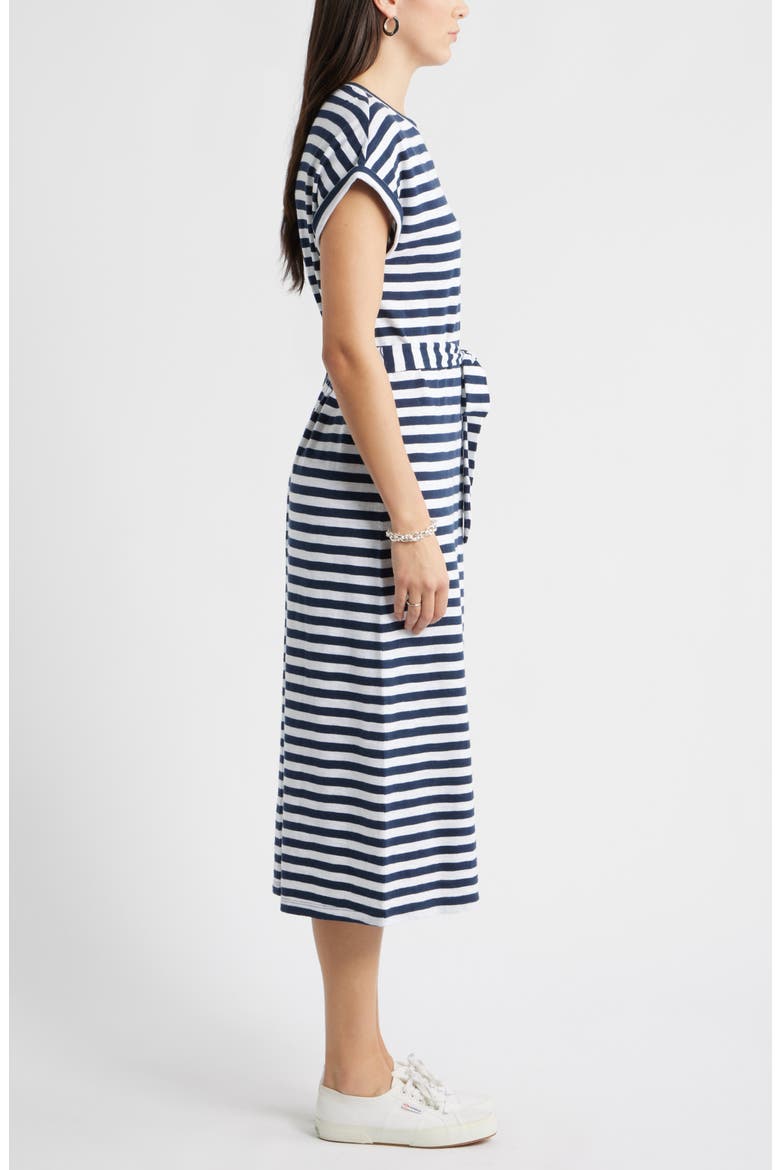 Tie Waist Midi Dress, Alternate, color, NAVY STILL- WHITE CHARM STRIPE