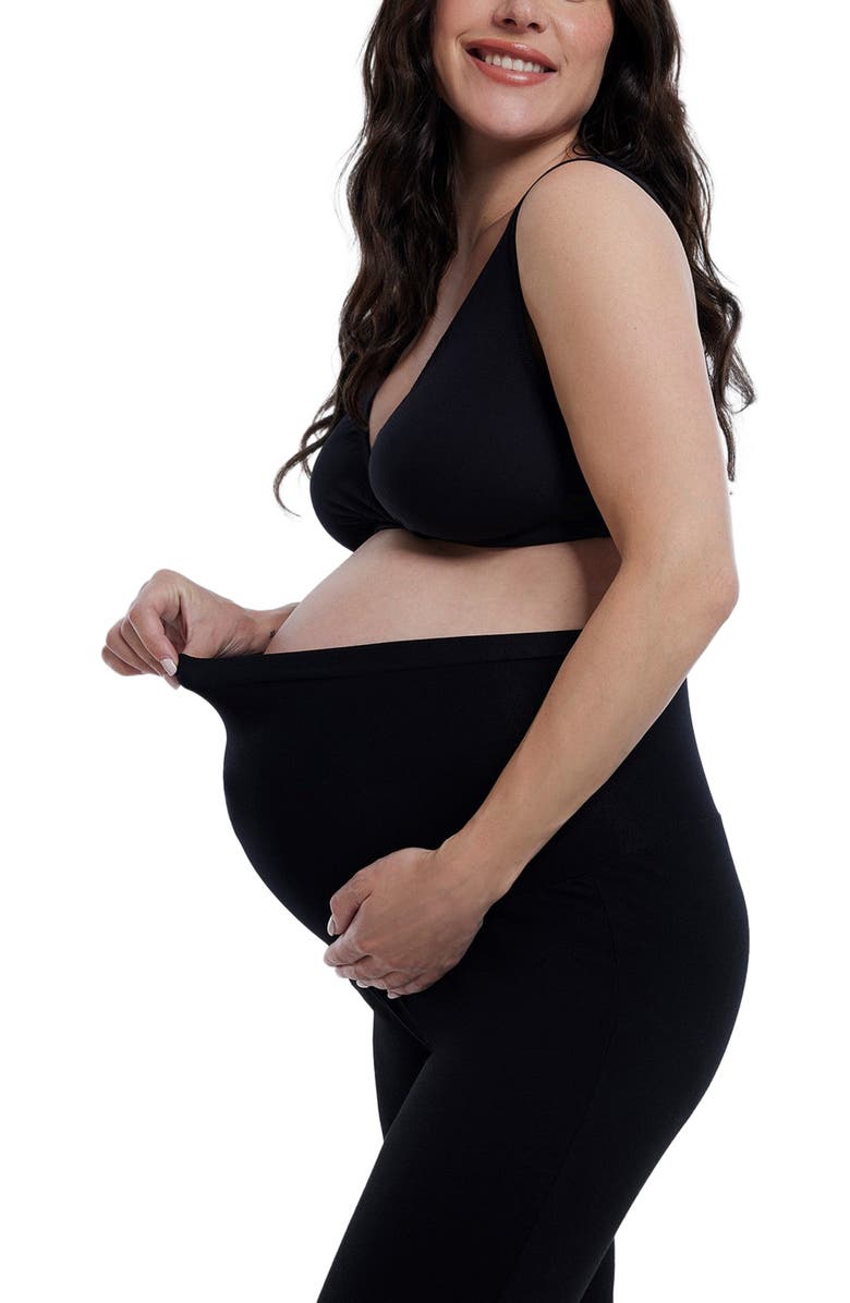 MOTHERHOOD MATERNITY Secret Fit Over the Belly Full Length Flare Leggings, Alternate, color, Black