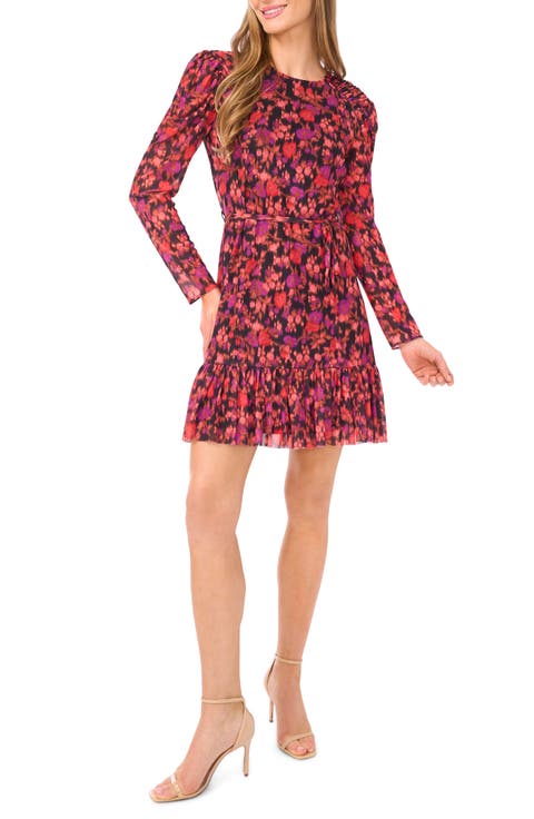 Blurred Floral Long Sleeve Minidress