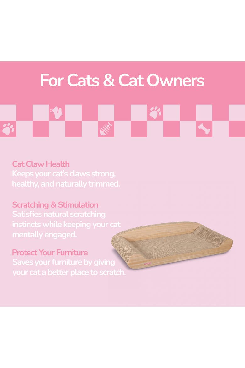 Montego Coastal Patterned Cardboard Lounge Bed Cat Scratcher with Catnip, Alternate, color, Oak Wood Finish