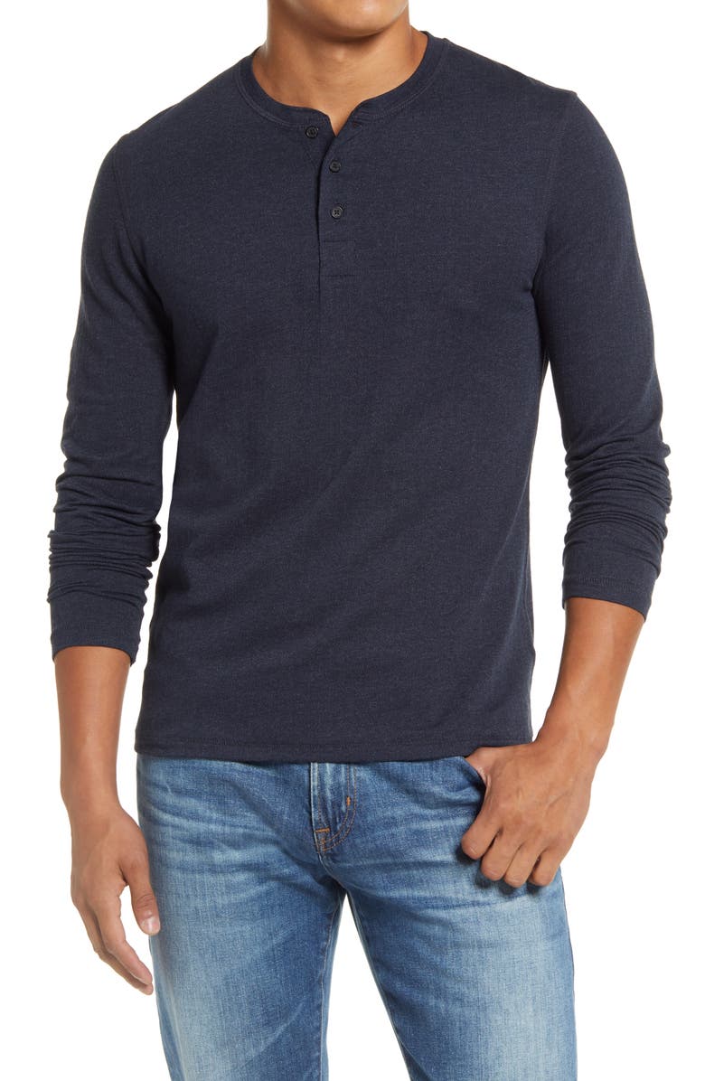 Billy Reid Herringbone Terry Long Sleeve Henley T-Shirt, Main, color, True Navy