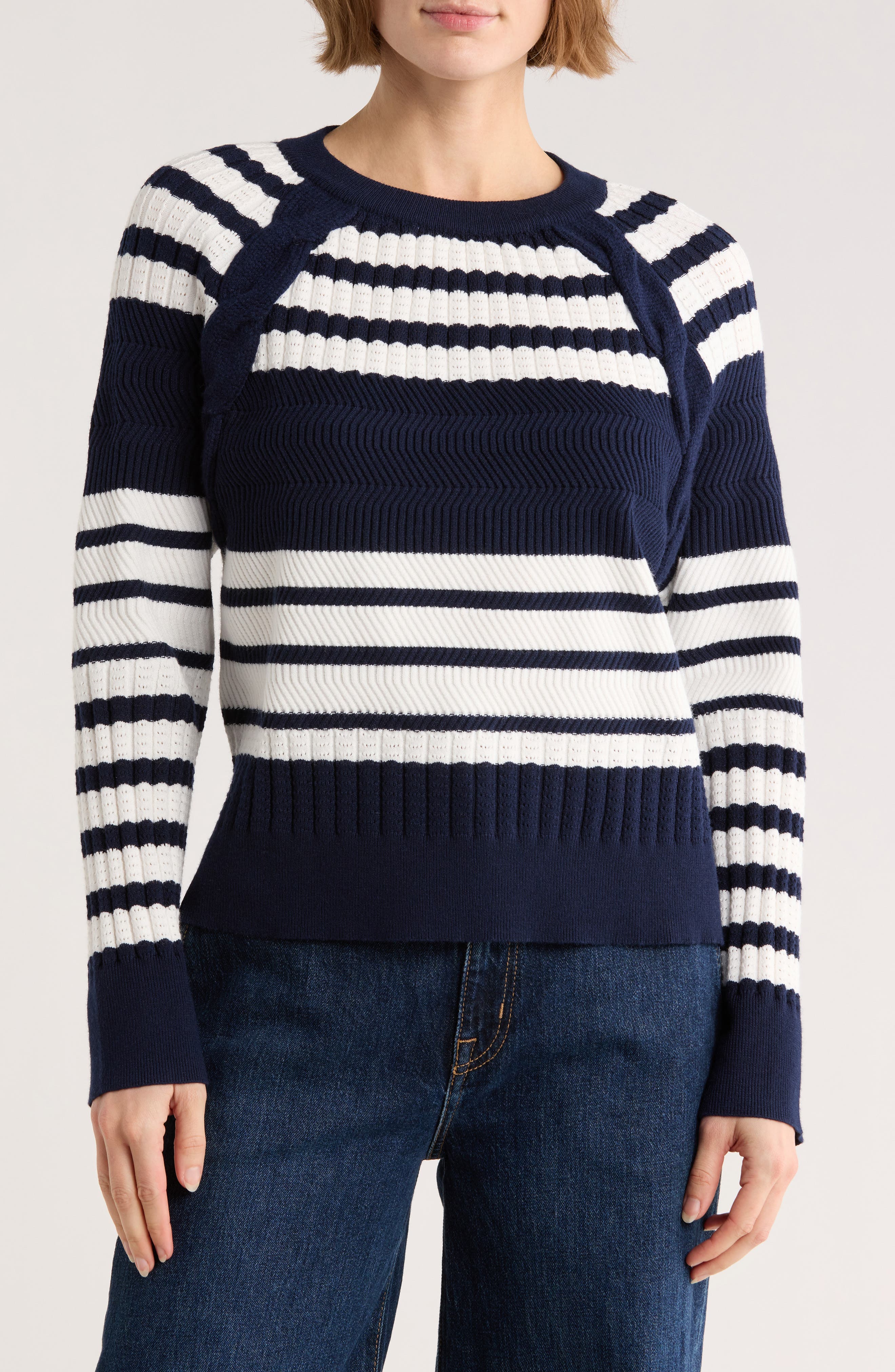Adrianna Papell Wavy Rib Stripe Sweater