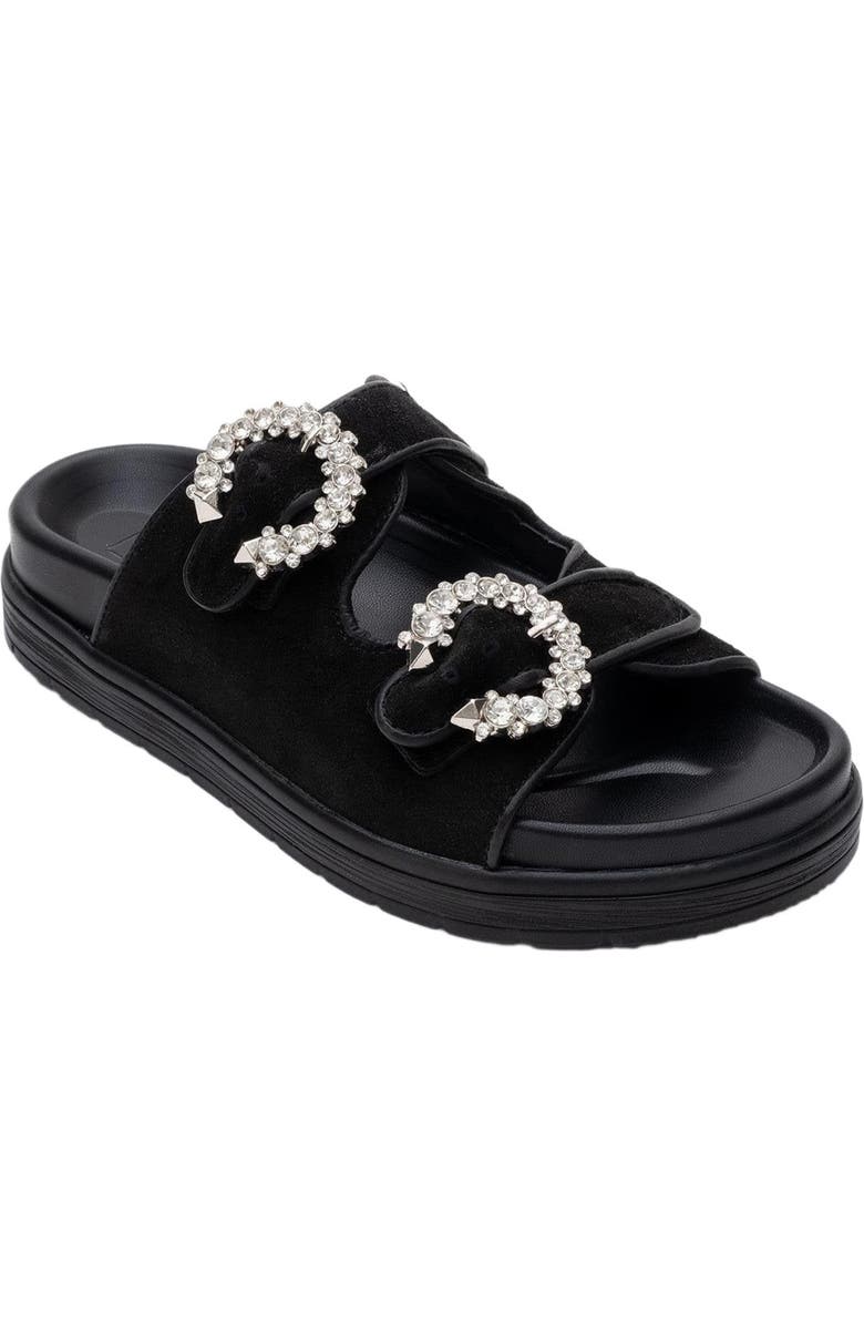 Forever & Always Shoes Morelia Suede Leather Slide Sandal, Main, color, Black Suede Leather