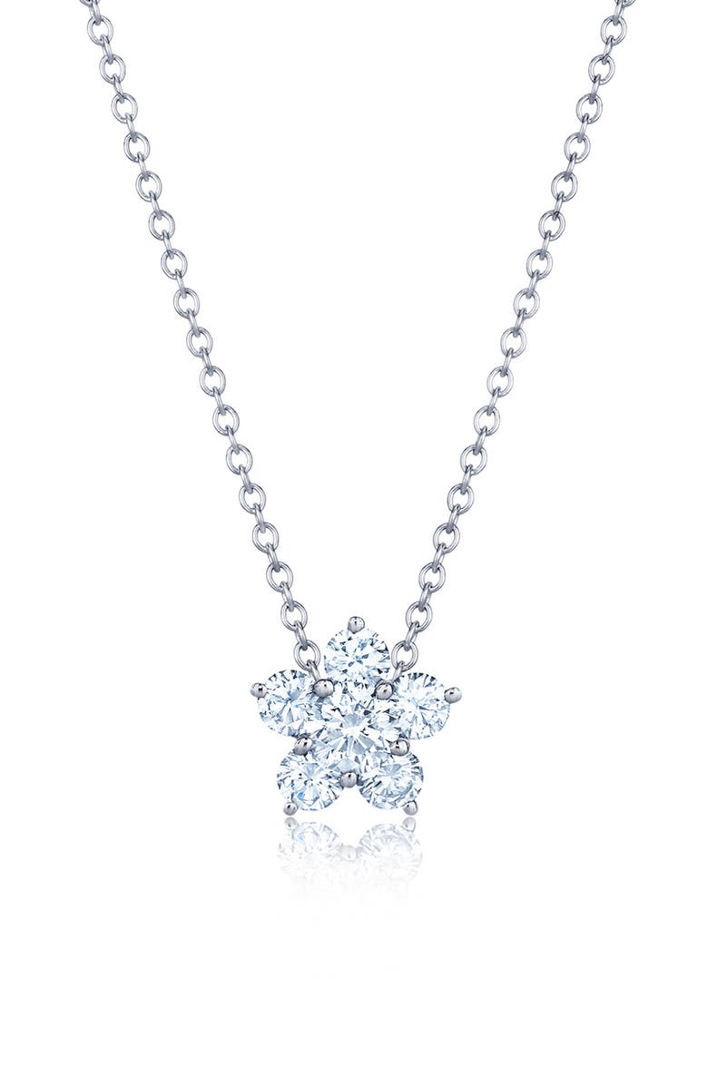 Kwiat Floral Diamond Cluster Pendant Necklace, Main, color, White